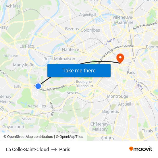 La Celle-Saint-Cloud to Paris map