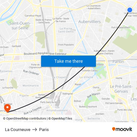 La Courneuve to Paris map