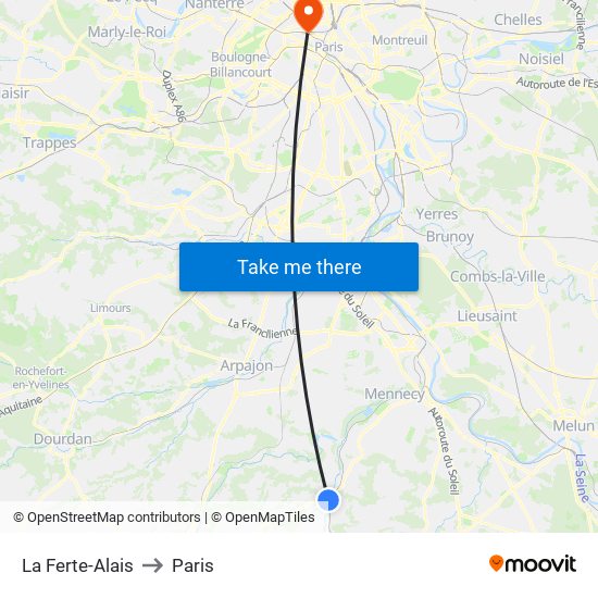 La Ferte-Alais to Paris map