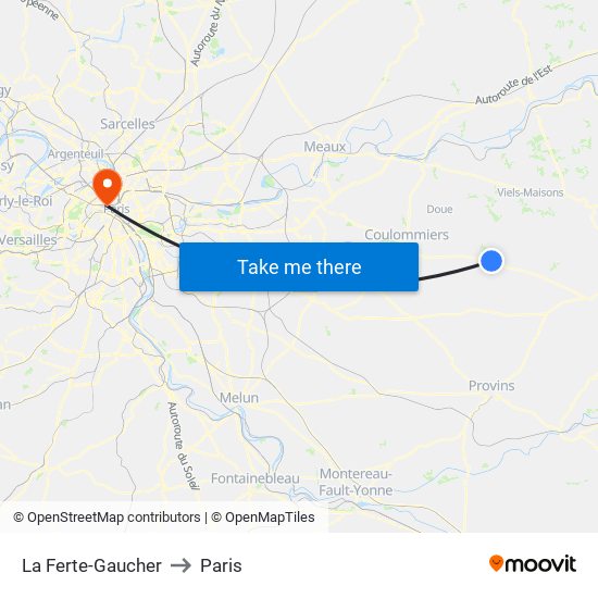 La Ferte-Gaucher to Paris map