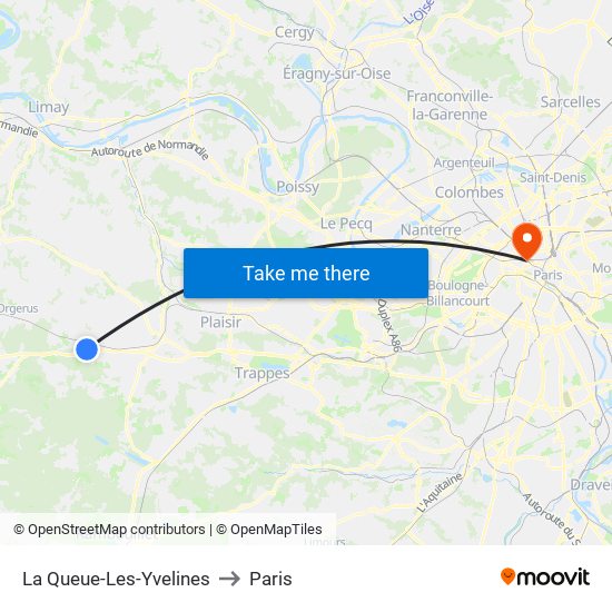La Queue-Les-Yvelines to Paris map