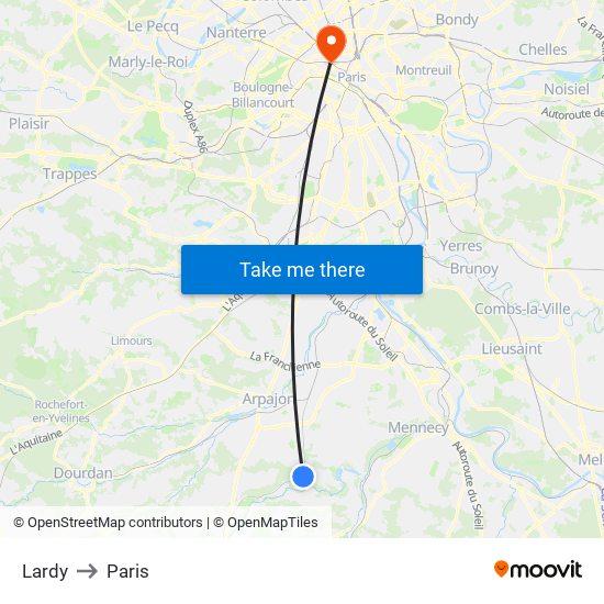 Lardy to Paris map
