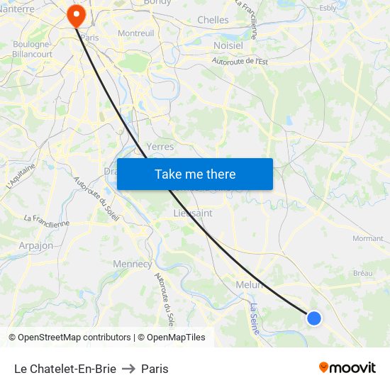 Le Chatelet-En-Brie to Paris map