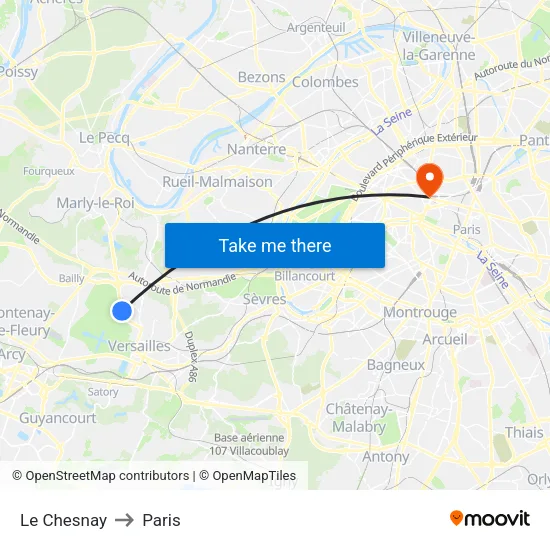 Le Chesnay to Paris map