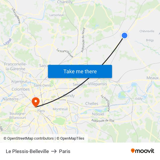 Le Plessis-Belleville to Paris map