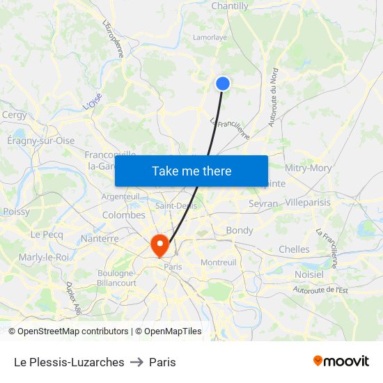 Le Plessis-Luzarches to Paris map