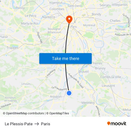 Le Plessis-Pate to Paris map