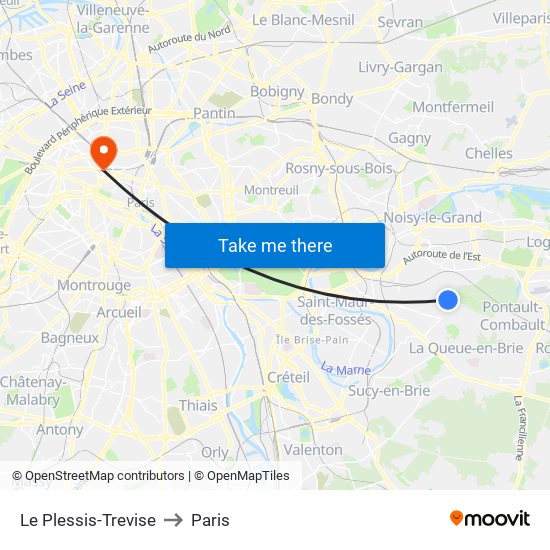 Le Plessis-Trevise to Paris map