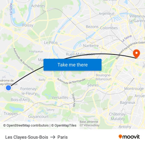 Les Clayes-Sous-Bois to Paris map
