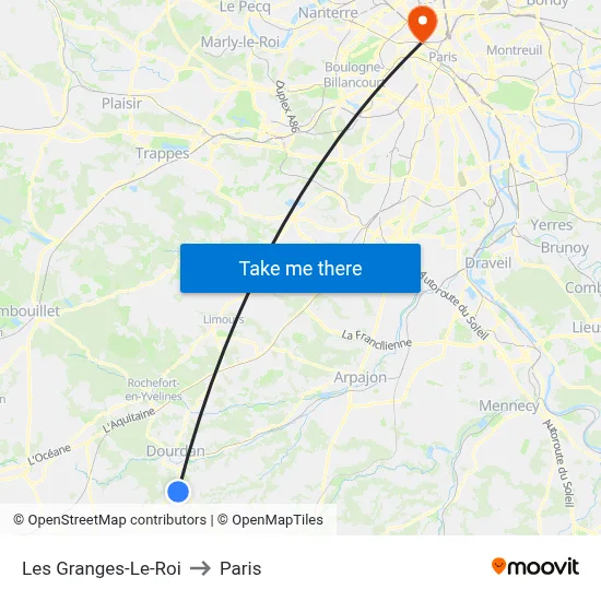 Les Granges-Le-Roi to Paris map