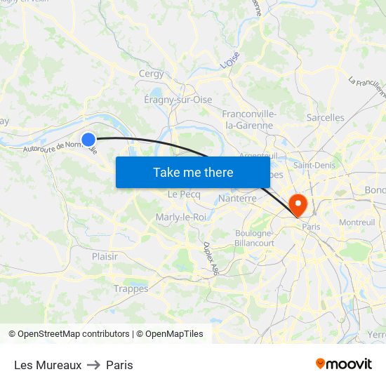 Les Mureaux to Paris map