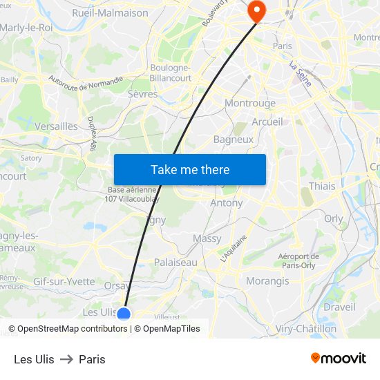 Les Ulis to Paris map