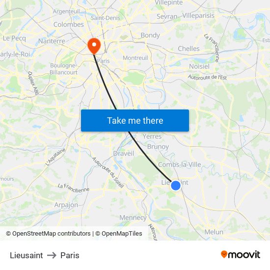 Lieusaint to Paris map