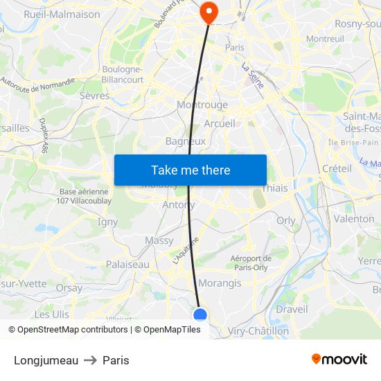 Longjumeau to Paris map