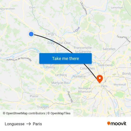 Longuesse to Paris map