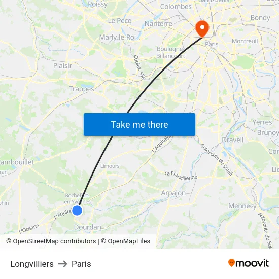 Longvilliers to Paris map