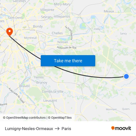 Lumigny-Nesles-Ormeaux to Paris map