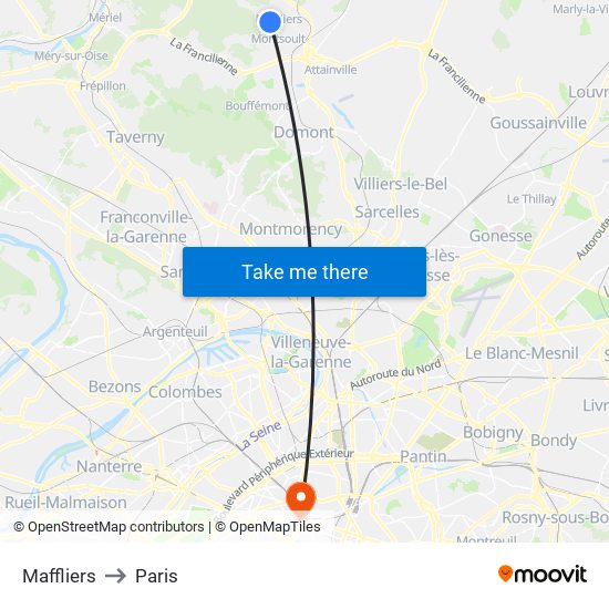 Maffliers to Paris map