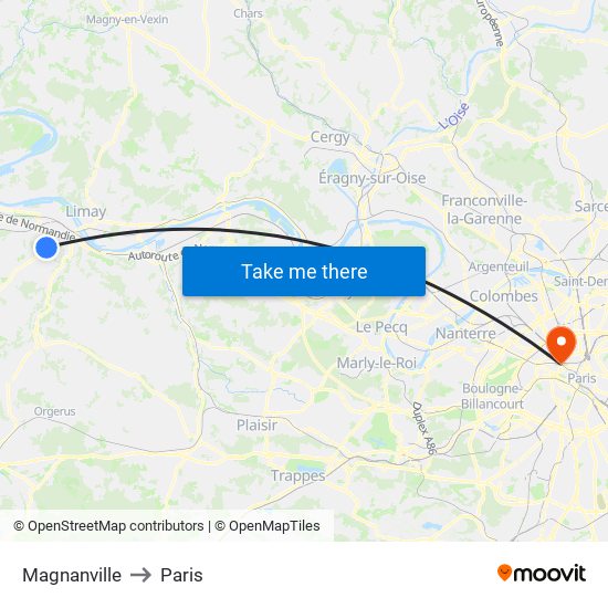 Magnanville to Paris map