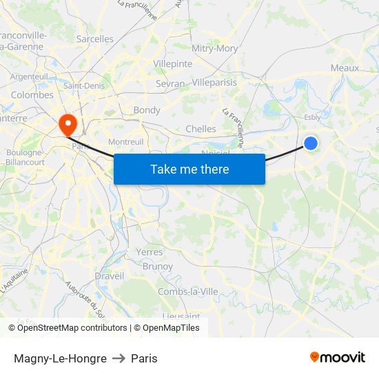 Magny-Le-Hongre to Paris map