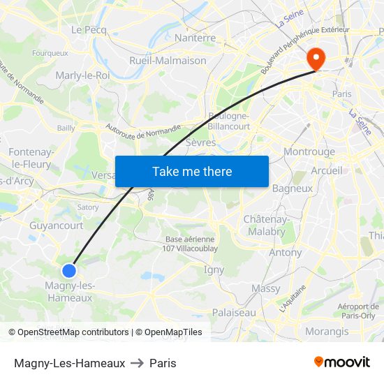 Magny-Les-Hameaux to Paris map