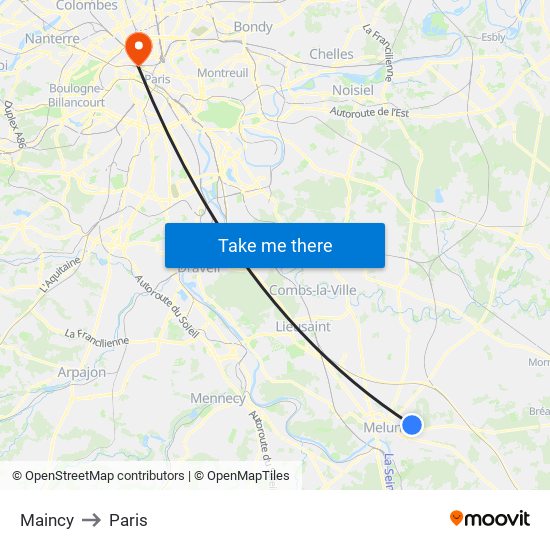 Maincy to Paris map