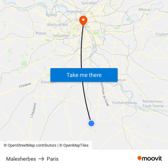 Malesherbes to Paris map