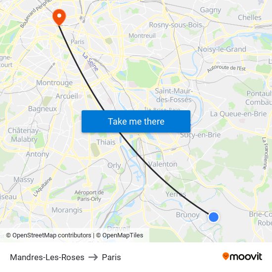 Mandres-Les-Roses to Paris map