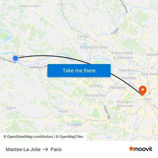 Mantes-La-Jolie to Paris map