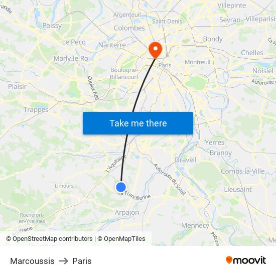 Marcoussis to Paris map