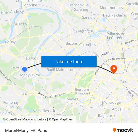 Mareil-Marly to Paris map