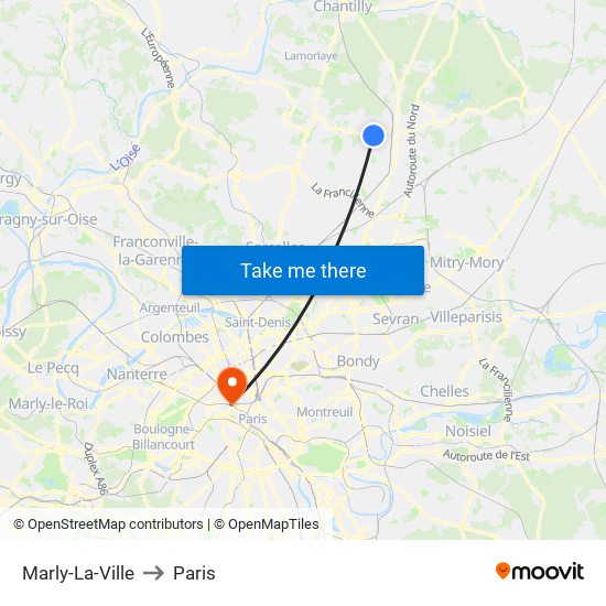 Marly-La-Ville to Paris map