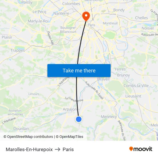 Marolles-En-Hurepoix to Paris map