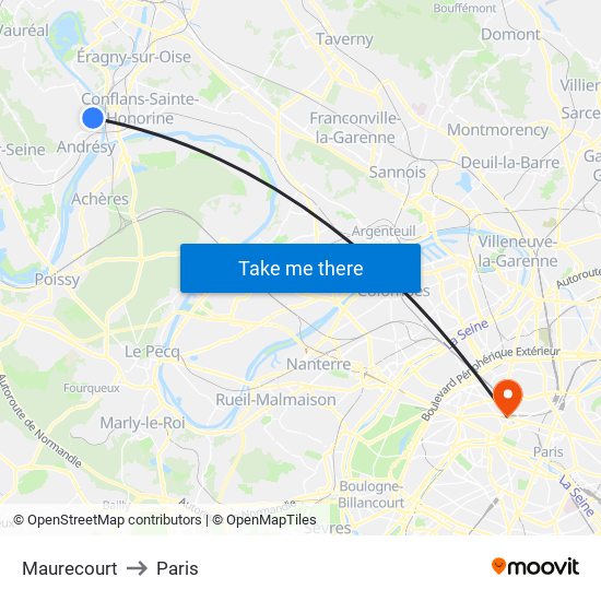 Maurecourt to Paris map