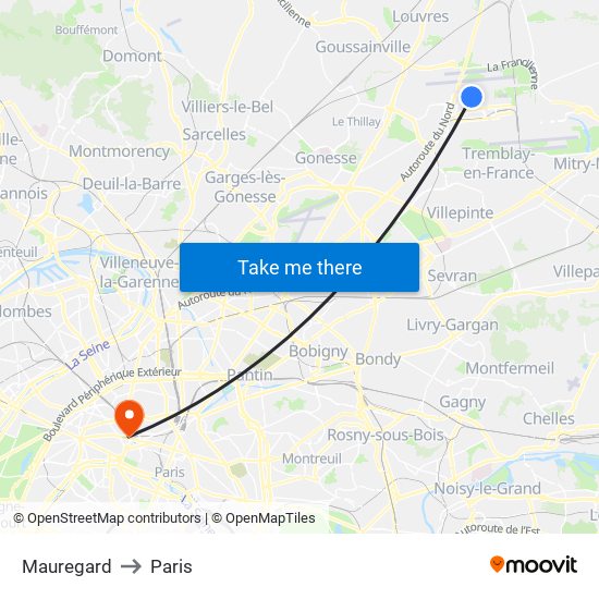 Mauregard to Paris map