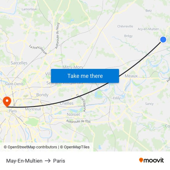 May-En-Multien to Paris map