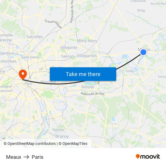 Meaux to Paris map