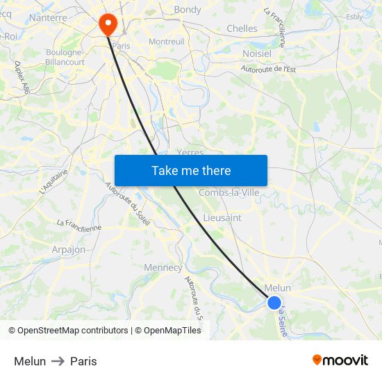Melun to Paris map