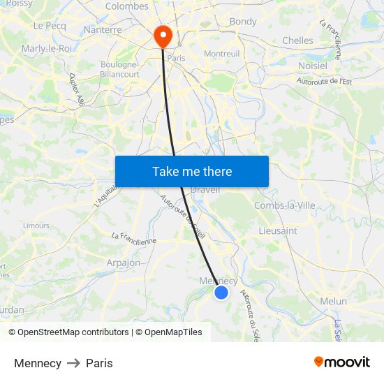 Mennecy to Paris map