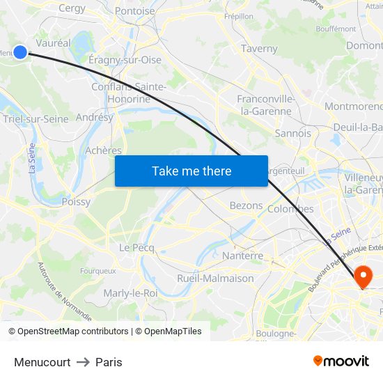Menucourt to Paris map