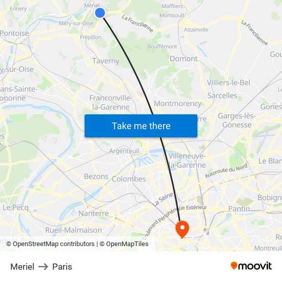 Meriel to Paris map