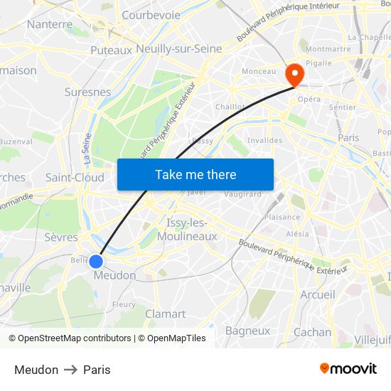 Meudon to Paris map