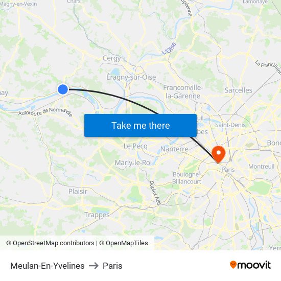 Meulan-En-Yvelines to Paris map