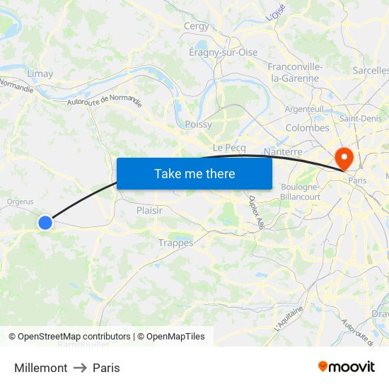Millemont to Paris map