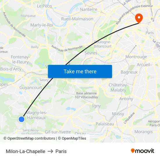 Milon-La-Chapelle to Paris map