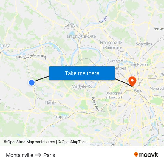 Montainville to Paris map