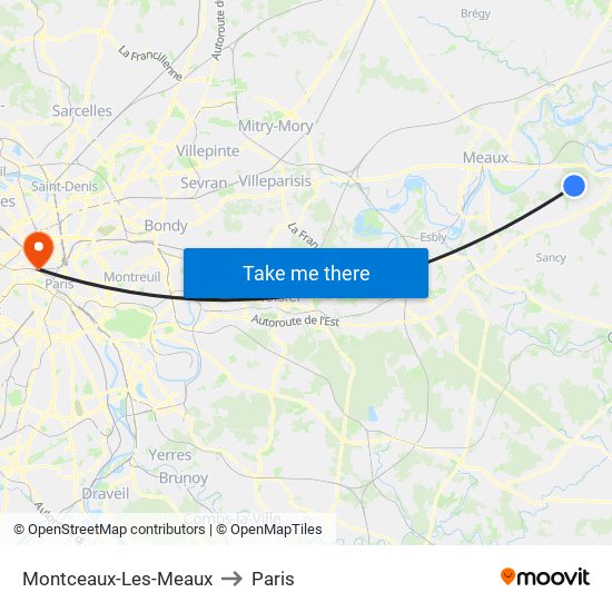 Montceaux-Les-Meaux to Paris map