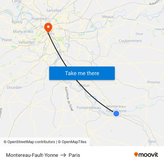 Montereau-Fault-Yonne to Paris map