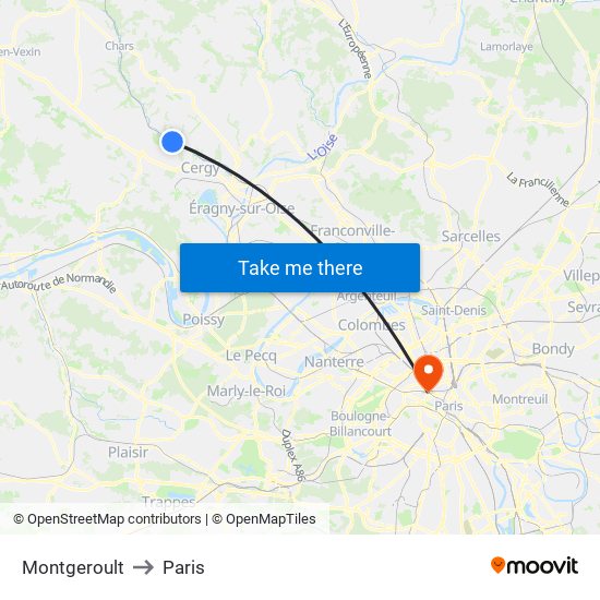 Montgeroult to Paris map