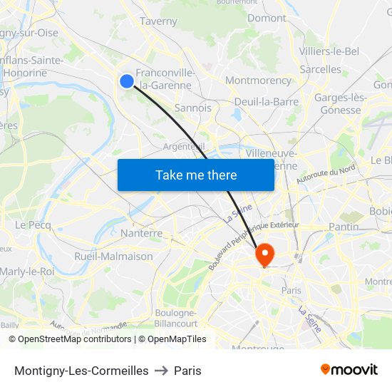 Montigny-Les-Cormeilles to Paris map